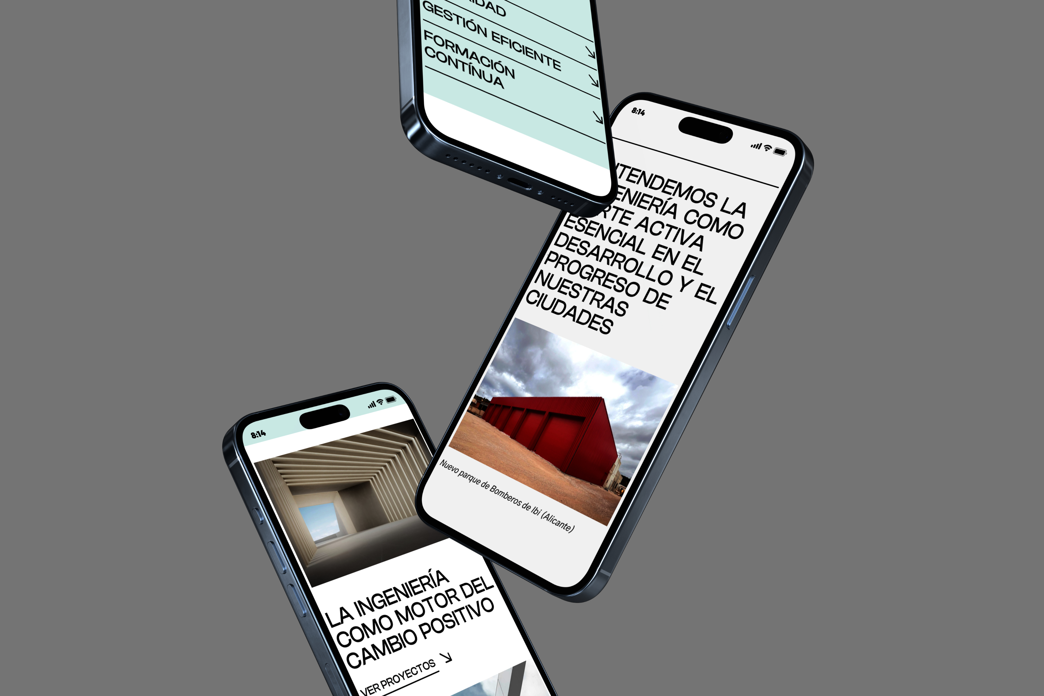 Diseño y desarrollo de identidad visual corporativa para Akros Ingeniería. Vista web en varios iPhones.