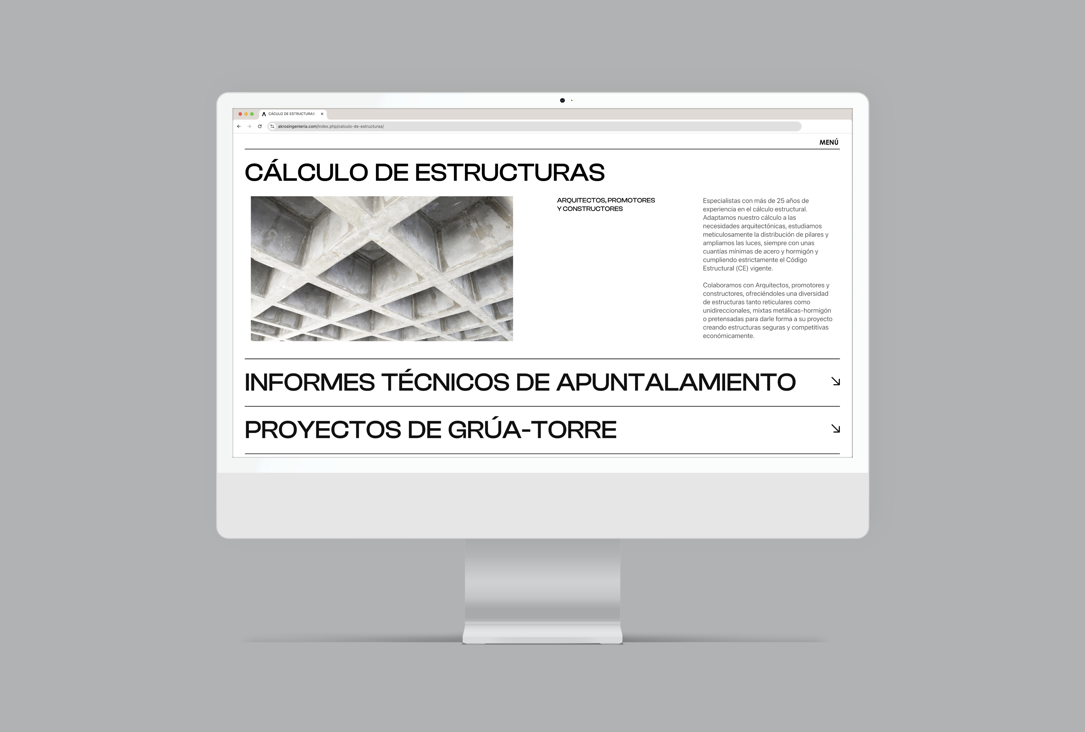 Diseño y desarrollo de identidad visual corporativa para Akros Ingeniería. Vista layout imac.